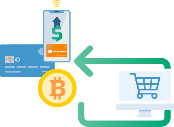 payment methods like shopping cart, credit card, and bitcoin