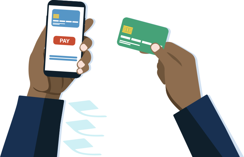 person holding phone and credit card